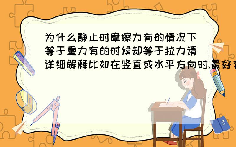 为什么静止时摩擦力有的情况下等于重力有的时候却等于拉力请详细解释比如在竖直或水平方向时,最好有动摩擦一起,这样做题比较有规律