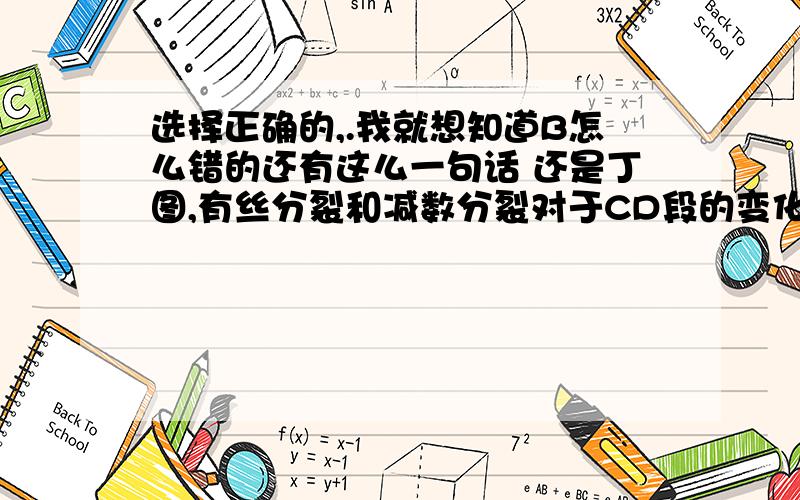 选择正确的,.我就想知道B怎么错的还有这么一句话 还是丁图,有丝分裂和减数分裂对于CD段的变化原因是相同的 这句话是对的,为什么?