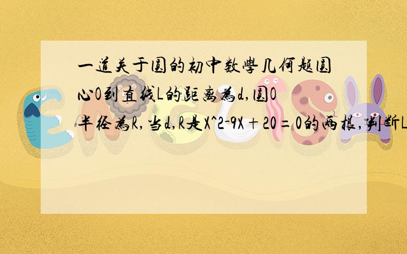 一道关于圆的初中数学几何题圆心O到直线L的距离为d,圆O半径为R,当d,R是X^2-9X+20=0的两根,判断L与圆O的位置关系!