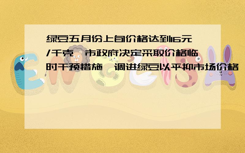 绿豆五月份上旬价格达到16元/千克,市政府决定采取价格临时干预措施,调进绿豆以平抑市场价格,每调进100吨绿豆,市场价格就下降1元/千克.市场把绿豆价格控制在8元/千克到10元/千克之间,含8