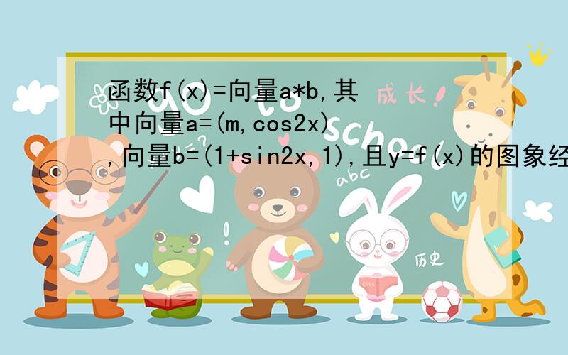 函数f(x)=向量a*b,其中向量a=(m,cos2x),向量b=(1+sin2x,1),且y=f(x)的图象经过(π/4,2)(1)求实数m的值;(2)求f(x)的求最小值及对应的x的值.