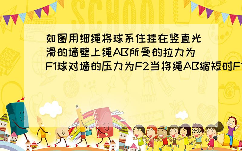 如图用细绳将球系住挂在竖直光滑的墙壁上绳AB所受的拉力为F1球对墙的压力为F2当将绳AB缩短时F1和F2的变化