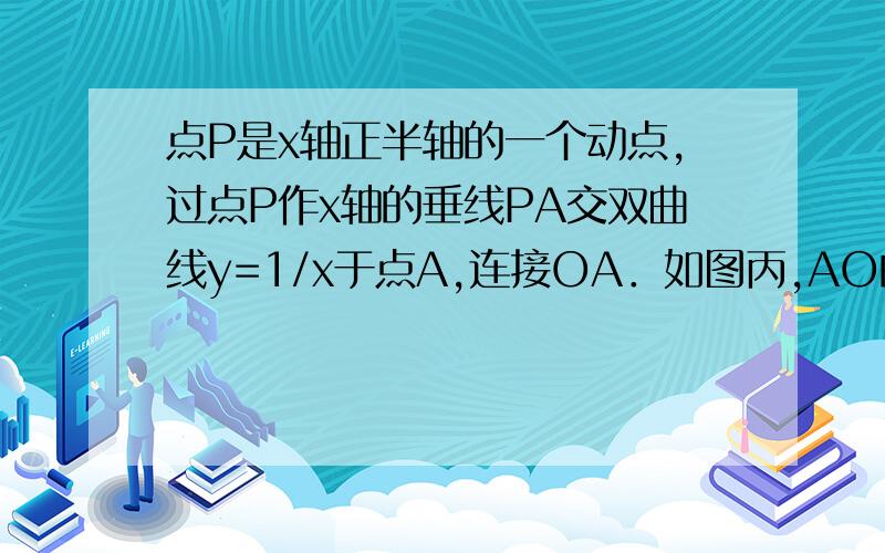 点P是x轴正半轴的一个动点,过点P作x轴的垂线PA交双曲线y=1/x于点A,连接OA．如图丙,AO的延长线与双曲线y=1x的另一个交点为F,FH垂直于x轴,垂足为点H,连接AH,PF,试证明四边形APFH的面积为一定值