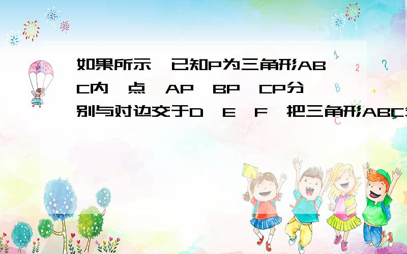 如果所示,已知P为三角形ABC内一点,AP,BP,CP分别与对边交于D,E,F,把三角形ABC分成六个小三角形,其中四个三角形的面积已在图中给出,求三角形ABC的面积.