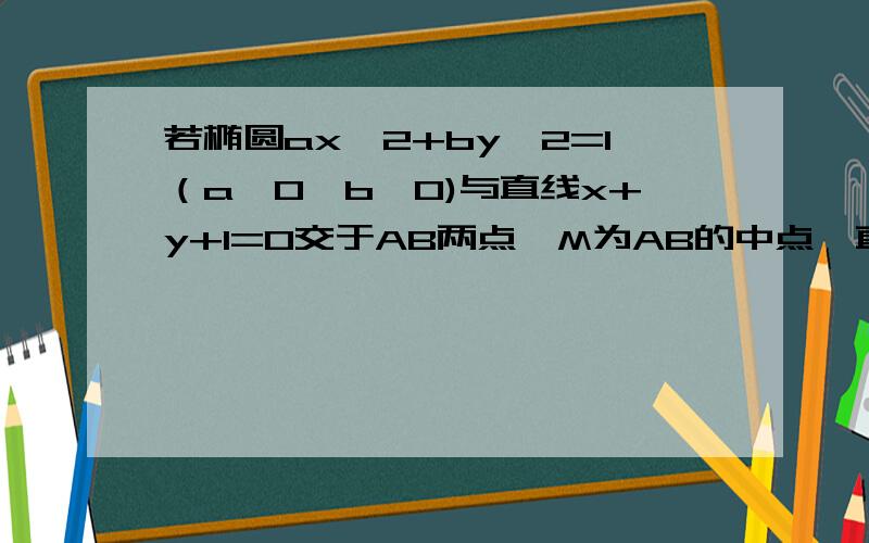 若椭圆ax^2+by^2=1（a>0,b>0)与直线x+y+1=0交于AB两点,M为AB的中点,直线OM的斜率为2,且OA垂直于OB若椭圆ax^2+by^2=1（a>0,b>0)与直线x+y+1=0交于AB两点,M为AB的中点,直线OM的斜率为2,且OA垂直于O（O为坐标原点