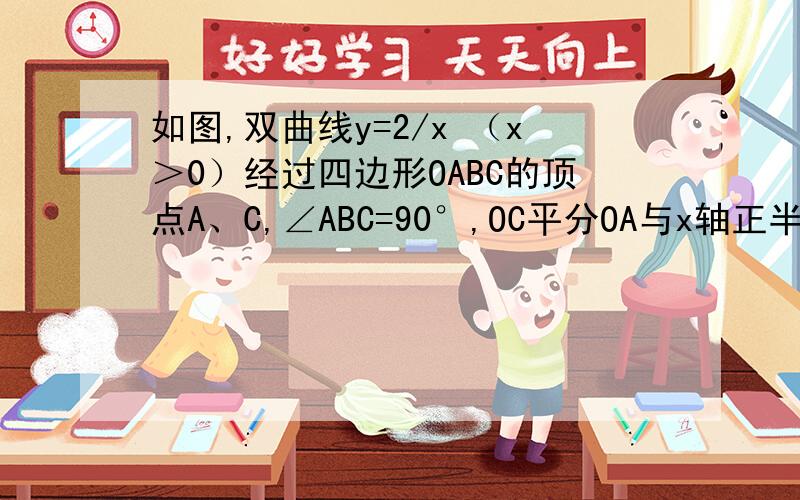 如图,双曲线y=2/x （x＞0）经过四边形OABC的顶点A、C,∠ABC=90°,OC平分OA与x轴正半轴的夹角,AB∥x轴．