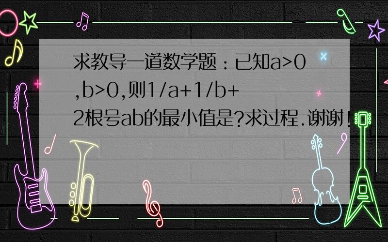 求教导一道数学题：已知a>0,b>0,则1/a+1/b+2根号ab的最小值是?求过程.谢谢!