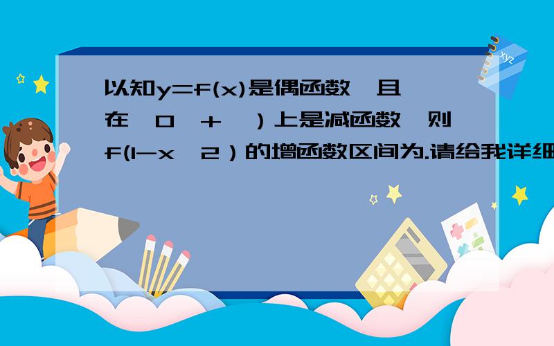 以知y=f(x)是偶函数,且在〔0,+∞）上是减函数,则f(1-x＾2）的增函数区间为.请给我详细的过程好吗?答案是（-∞，-1]∪[0，1]但是过程怎么？