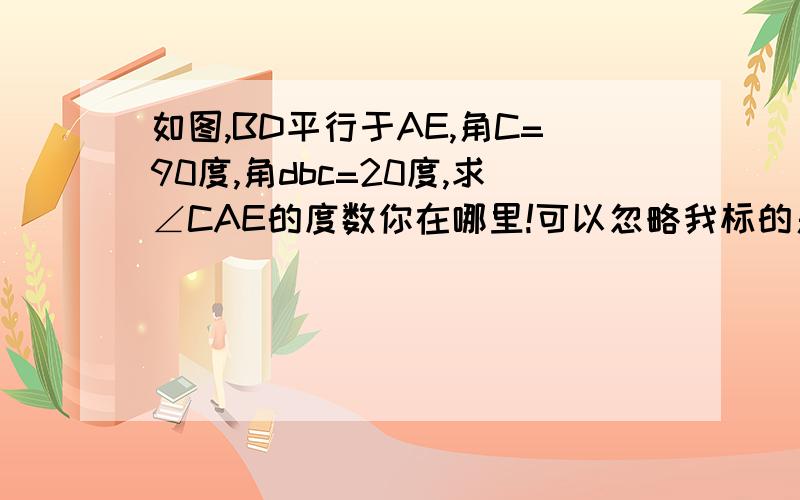 如图,BD平行于AE,角C=90度,角dbc=20度,求∠CAE的度数你在哪里!可以忽略我标的角!