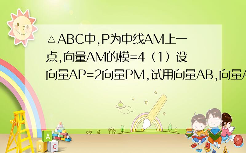 △ABC中,P为中线AM上一点,向量AM的模=4（1）设向量AP=2向量PM,试用向量AB,向量AC表示向量PA