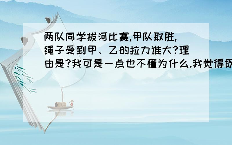 两队同学拔河比赛,甲队取胜,绳子受到甲、乙的拉力谁大?理由是?我可是一点也不懂为什么.我觉得既然甲队获胜、那么就应该甲的拉力大啊.可是为什么一样大,为什么?听别人说是作用力和反