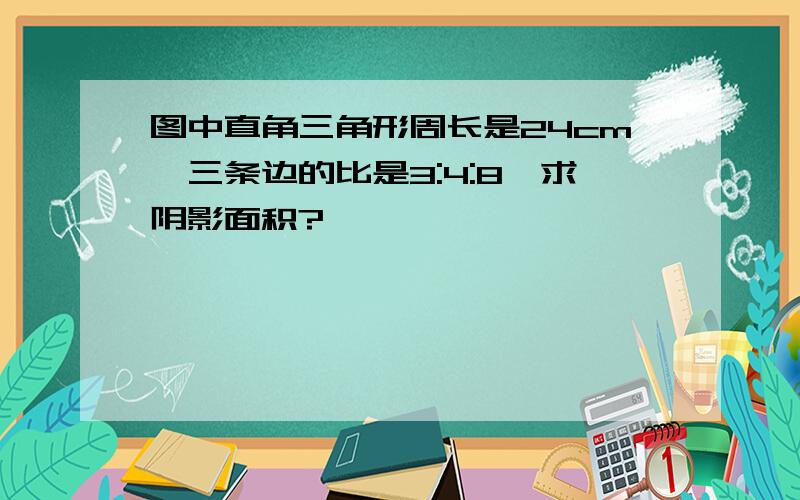 图中直角三角形周长是24cm,三条边的比是3:4:8,求阴影面积?