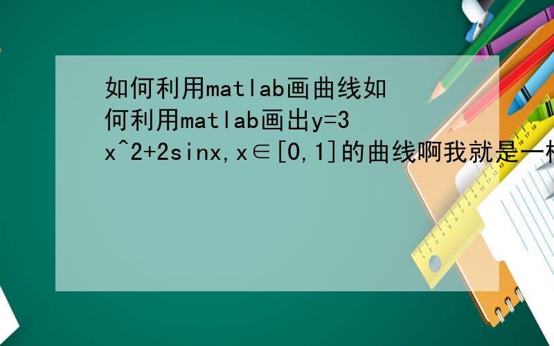 如何利用matlab画曲线如何利用matlab画出y=3x^2+2sinx,x∈[0,1]的曲线啊我就是一楼这么输入的，说是Error:Missing MATLAB operator