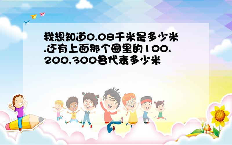 我想知道0.08千米是多少米.还有上面那个圈里的100.200.300各代表多少米