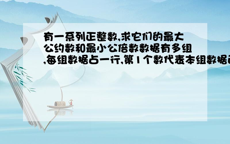 有一系列正整数,求它们的最大公约数和最小公倍数数据有多组,每组数据占一行,第1个数代表本组数据正整数个数,正整数个数至少为1