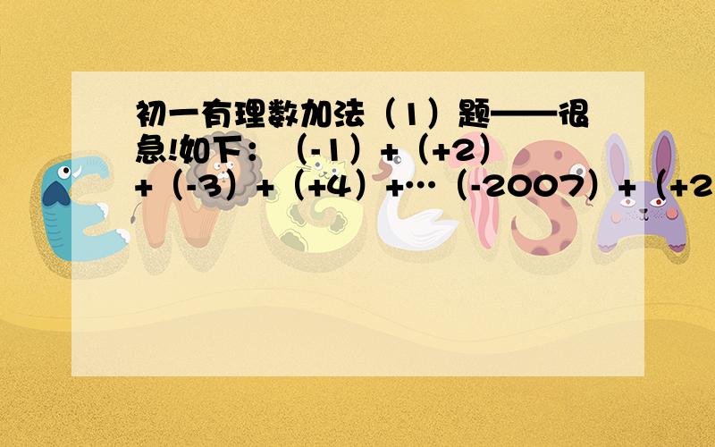 初一有理数加法（1）题——很急!如下：（-1）+（+2）+（-3）+（+4）+…（-2007）+（+2008）+(-2009)+(+2010)