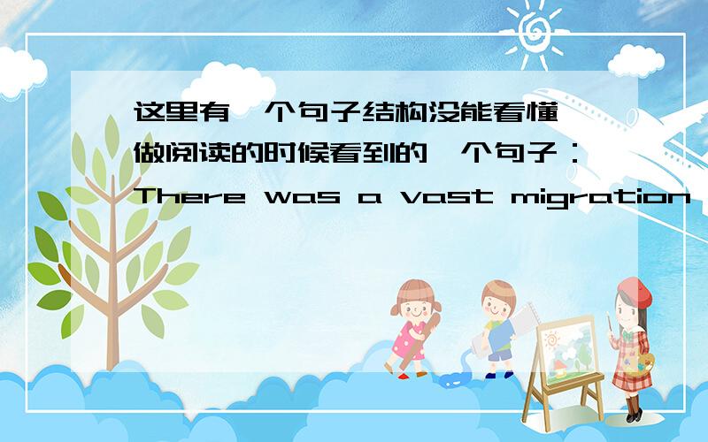 这里有一个句子结构没能看懂,做阅读的时候看到的一个句子：There was a vast migration from Europe by land-hungry farmers and others,to which the famine caused by the Irish potato blight contributed ,to North America,Australia.