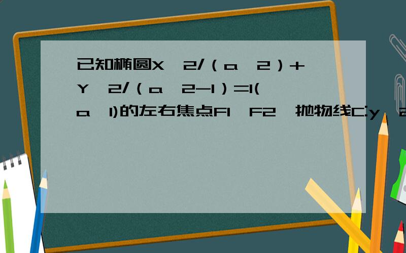 已知椭圆X^2/（a^2）+Y^2/（a^2-1）=1(a>1)的左右焦点F1、F2,抛物线C:y^2=2px,以F2为焦点且与椭圆相交于点M(x1,y1)、N（x2,y2）,直线F1M与抛物线c相切（1）求抛物线C的方程和点M、N的坐标（2）求椭圆方