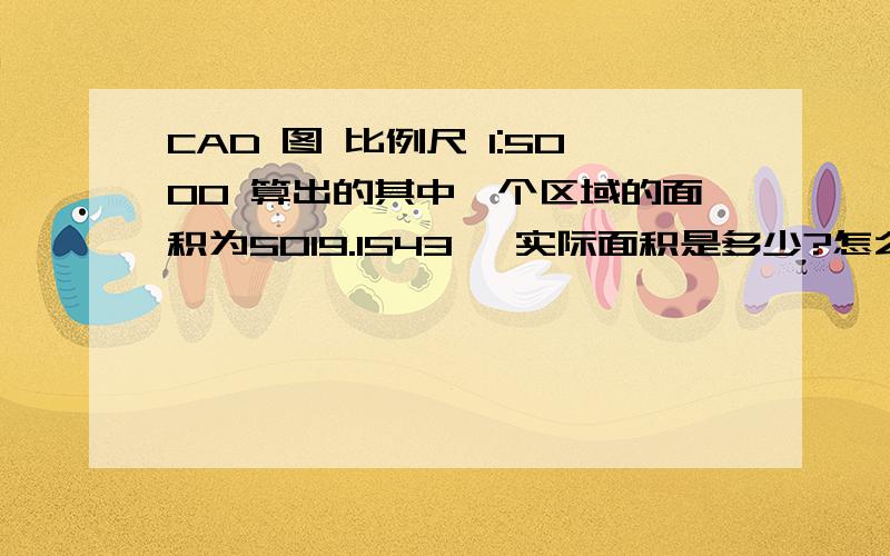 CAD 图 比例尺 1:5000 算出的其中一个区域的面积为5019.1543 ,实际面积是多少?怎么算啊