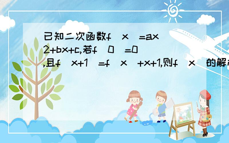 已知二次函数f(x)=ax^2+bx+c,若f(0)=0,且f(x+1)=f(x)+x+1,则f(x)的解析式为——