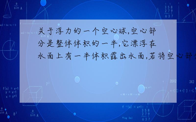 关于浮力的一个空心球,空心部分是整体体积的一半,它漂浮在水面上有一半体积露出水面,若将空心部分注满水,放入水中再静止时将(水足够深)A.漂浮 B.悬浮 C.沉底 D.无法判断给个具体过程,要