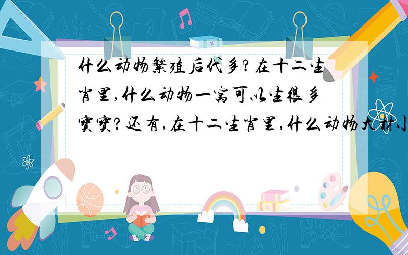 什么动物繁殖后代多?在十二生肖里,什么动物一窝可以生很多宝宝?还有,在十二生肖里,什么动物大材小用?猪、鼠，这些都是生得多的，那 鸡、兔，这两个动物呢？