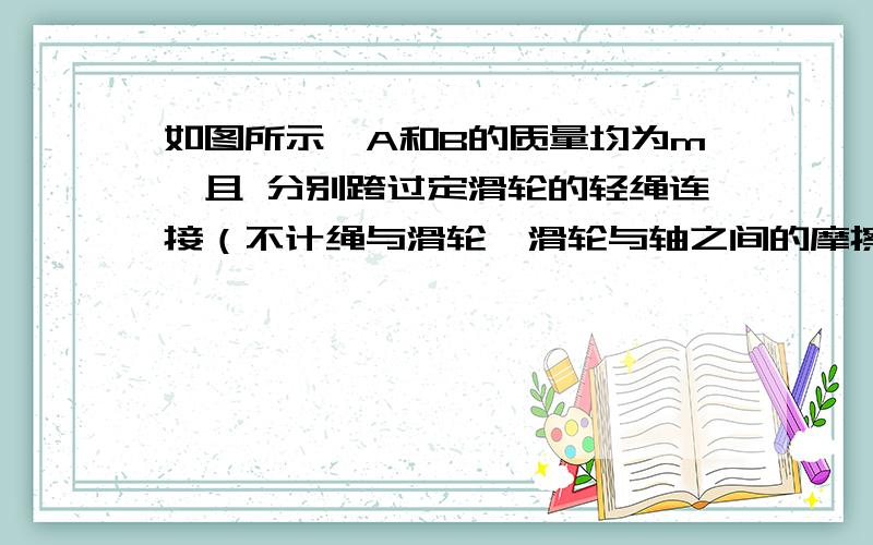 如图所示,A和B的质量均为m,且 分别跨过定滑轮的轻绳连接（不计绳与滑轮,滑轮与轴之间的摩擦）.在用水平变力F拉物体B沿水平方向向右做匀速直线运动的过程中,则地面对B的支持力如何变化