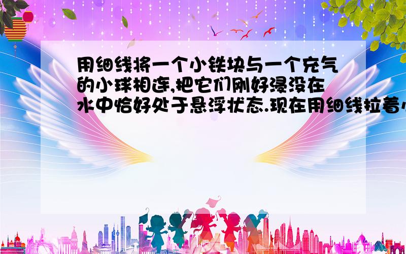 用细线将一个小铁块与一个充气的小球相连,把它们刚好浸没在水中恰好处于悬浮状态.现在用细线拉着小气球让铁块刚好与水面接触,使它自然浸入水中,分析它们从开始到没入水中后的运动情