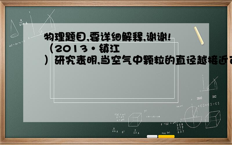 物理题目,要详细解释,谢谢!（2013•镇江）研究表明,当空气中颗粒的直径越接近可见光的波长（波在一个周期内传播的距离叫做波长）,颗粒对光的“消光”能力就越强．空气中PM2.5颗粒是