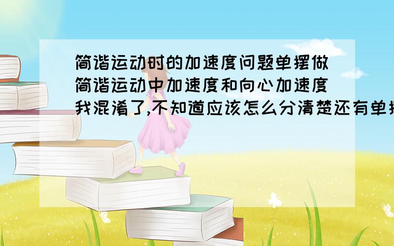 简谐运动时的加速度问题单摆做简谐运动中加速度和向心加速度我混淆了,不知道应该怎么分清楚还有单摆中平衡位置时加速度方向大小是怎样的?