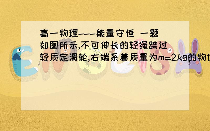 高一物理---能量守恒 一题如图所示,不可伸长的轻绳跨过轻质定滑轮,右端系着质量为m=2kg的物体,开始时两侧绳子伸直,而物体静止与地面.现用竖直向下的恒力F=30N将绳的左端向下拉动h=2.25m,此