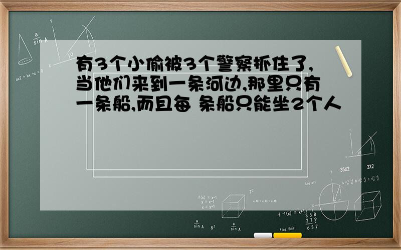 有3个小偷被3个警察抓住了,当他们来到一条河边,那里只有一条船,而且每 条船只能坐2个人