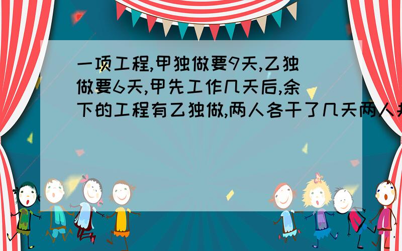 一项工程,甲独做要9天,乙独做要6天,甲先工作几天后,余下的工程有乙独做,两人各干了几天两人共干了7天 在余下的工程有乙独做的后面