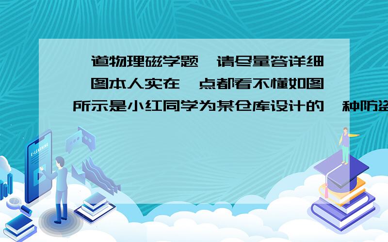 一道物理磁学题,请尽量答详细,图本人实在一点都看不懂如图所示是小红同学为某仓库设计的一种防盗警报器,其踏板放在仓库的门口,电铃和电灯放在值班室.观察电路可知,这个警报器的工作