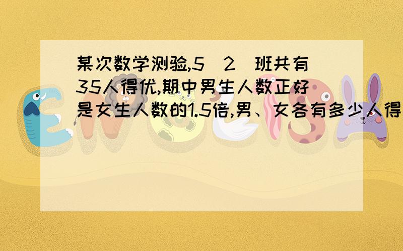 某次数学测验,5(2)班共有35人得优,期中男生人数正好是女生人数的1.5倍,男、女各有多少人得优?（列方程）