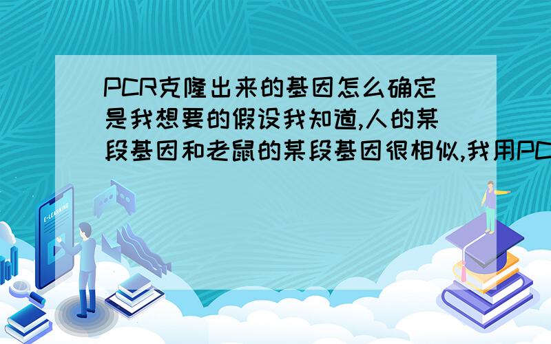 PCR克隆出来的基因怎么确定是我想要的假设我知道,人的某段基因和老鼠的某段基因很相似,我用PCR的方式来克隆人的这段基因,因为我事先已经知道了老鼠的这段基因的序列,所以我可以设计出