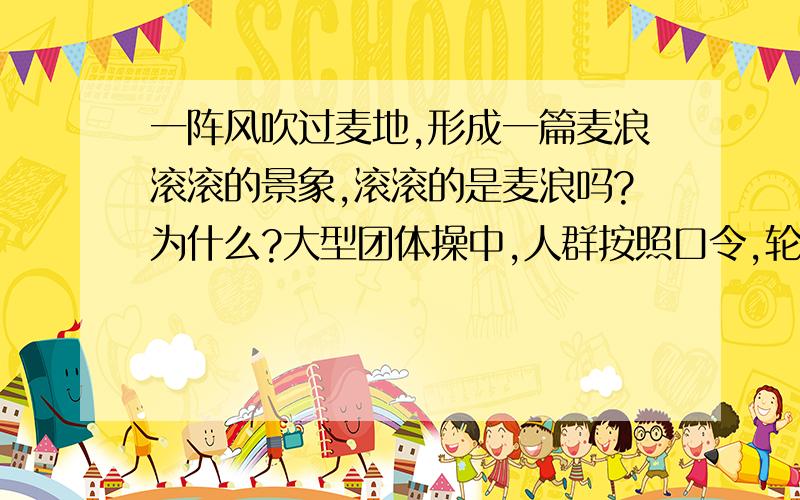 一阵风吹过麦地,形成一篇麦浪滚滚的景象,滚滚的是麦浪吗?为什么?大型团体操中,人群按照口令,轮流起立蹲下形成的“人浪”是波吗?为什么?