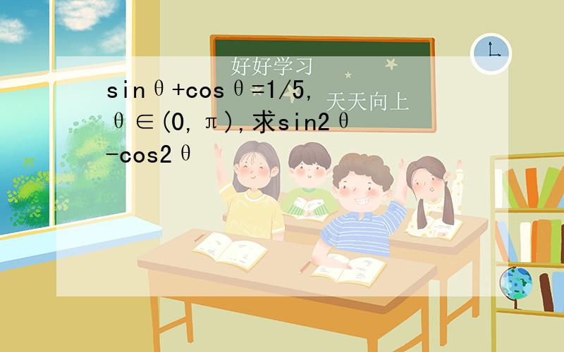 sinθ+cosθ=1/5,θ∈(0,π),求sin2θ-cos2θ