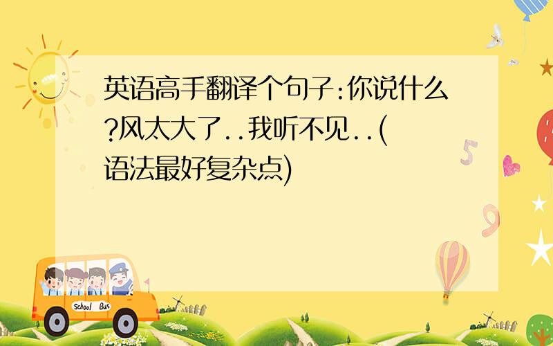 英语高手翻译个句子:你说什么?风太大了..我听不见..(语法最好复杂点)