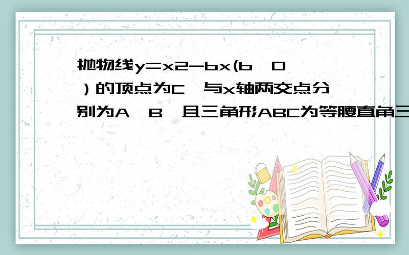 抛物线y=x2-bx(b≠0）的顶点为C,与x轴两交点分别为A,B,且三角形ABC为等腰直角三角形,则其面积为