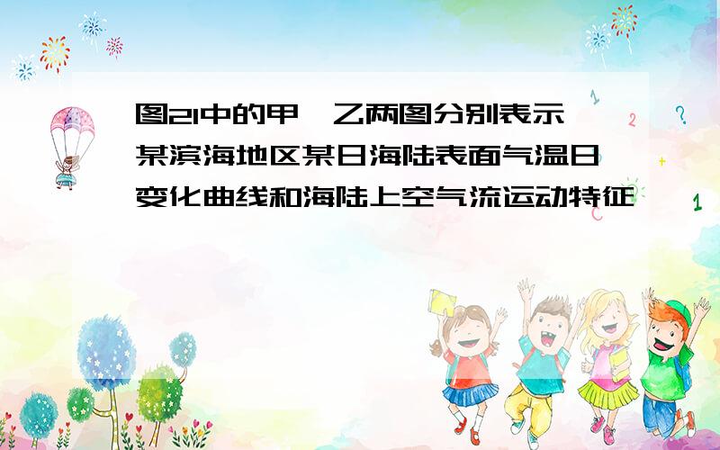 图21中的甲、乙两图分别表示某滨海地区某日海陆表面气温日变化曲线和海陆上空气流运动特征