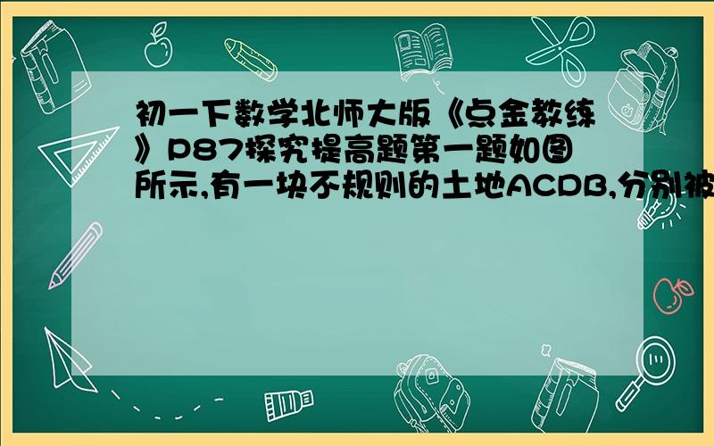 初一下数学北师大版《点金教练》P87探究提高题第一题如图所示,有一块不规则的土地ACDB,分别被甲乙二人承包,一条公路GEFH穿过这块土地,EF左边是甲,右边是乙,AB‖CD.为方便通行,决定将这条公