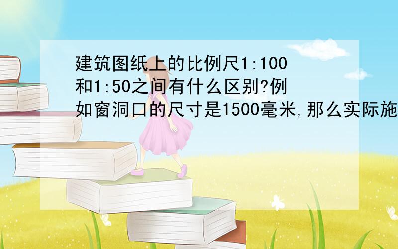 建筑图纸上的比例尺1:100和1:50之间有什么区别?例如窗洞口的尺寸是1500毫米,那么实际施工领工放线的时候