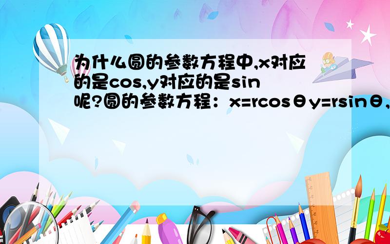 为什么圆的参数方程中,x对应的是cos,y对应的是sin呢?圆的参数方程：x=rcosθy=rsinθ,0≤θ≤2∏为什么一定要这样呢?倒过来不可以吗?为什么呢?