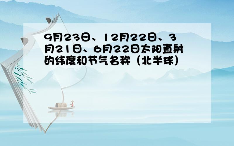 9月23日、12月22日、3月21日、6月22日太阳直射的纬度和节气名称（北半球）