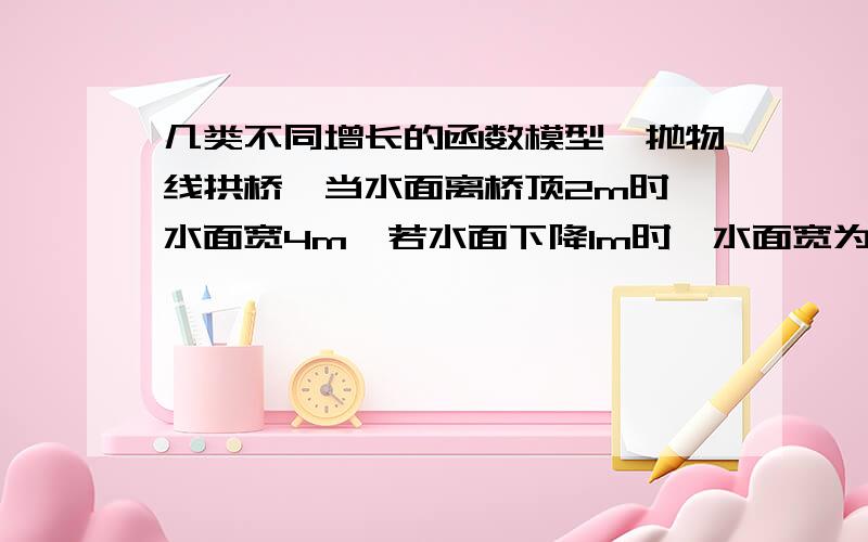 几类不同增长的函数模型一抛物线拱桥,当水面离桥顶2m时,水面宽4m,若水面下降1m时,水面宽为?