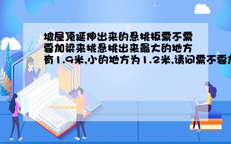 坡屋顶延伸出来的悬挑板需不需要加梁来挑悬挑出来最大的地方有1.9米,小的地方为1.2米,请问需不要加梁来挑