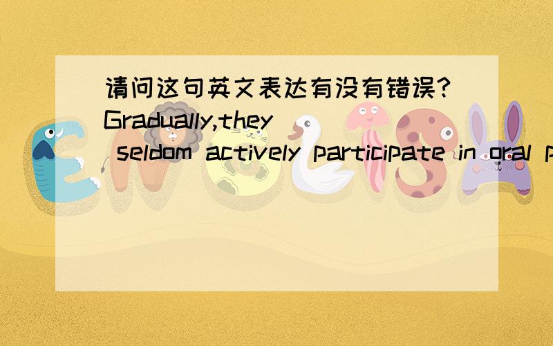 请问这句英文表达有没有错误?Gradually,they seldom actively participate in oral practical activity,that result in they have not made anyprogress in English for a long time.这样说,语法和意思会不会很奇怪?会不会表达不通