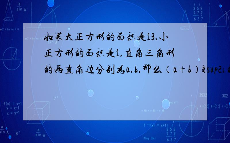 如果大正方形的面积是13,小正方形的面积是1,直角三角形的两直角边分别为a,b,那么（a+b）²的值是