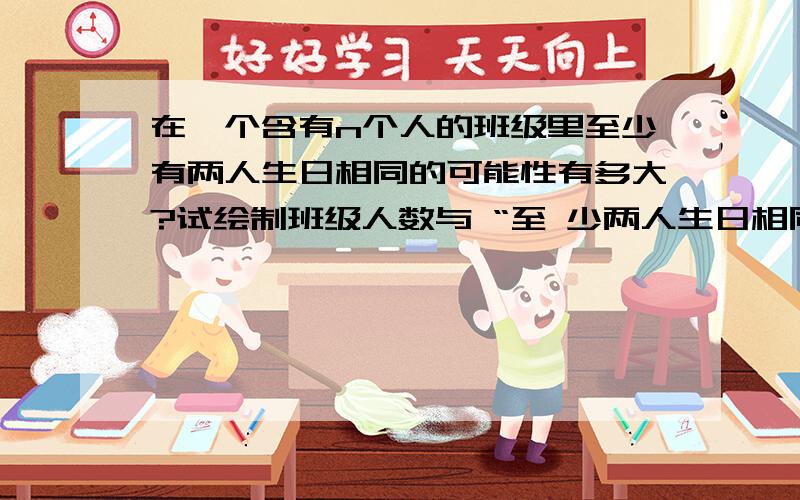 在一个含有n个人的班级里至少有两人生日相同的可能性有多大?试绘制班级人数与 “至 少两人生日相同”概率用Excel怎么求解?